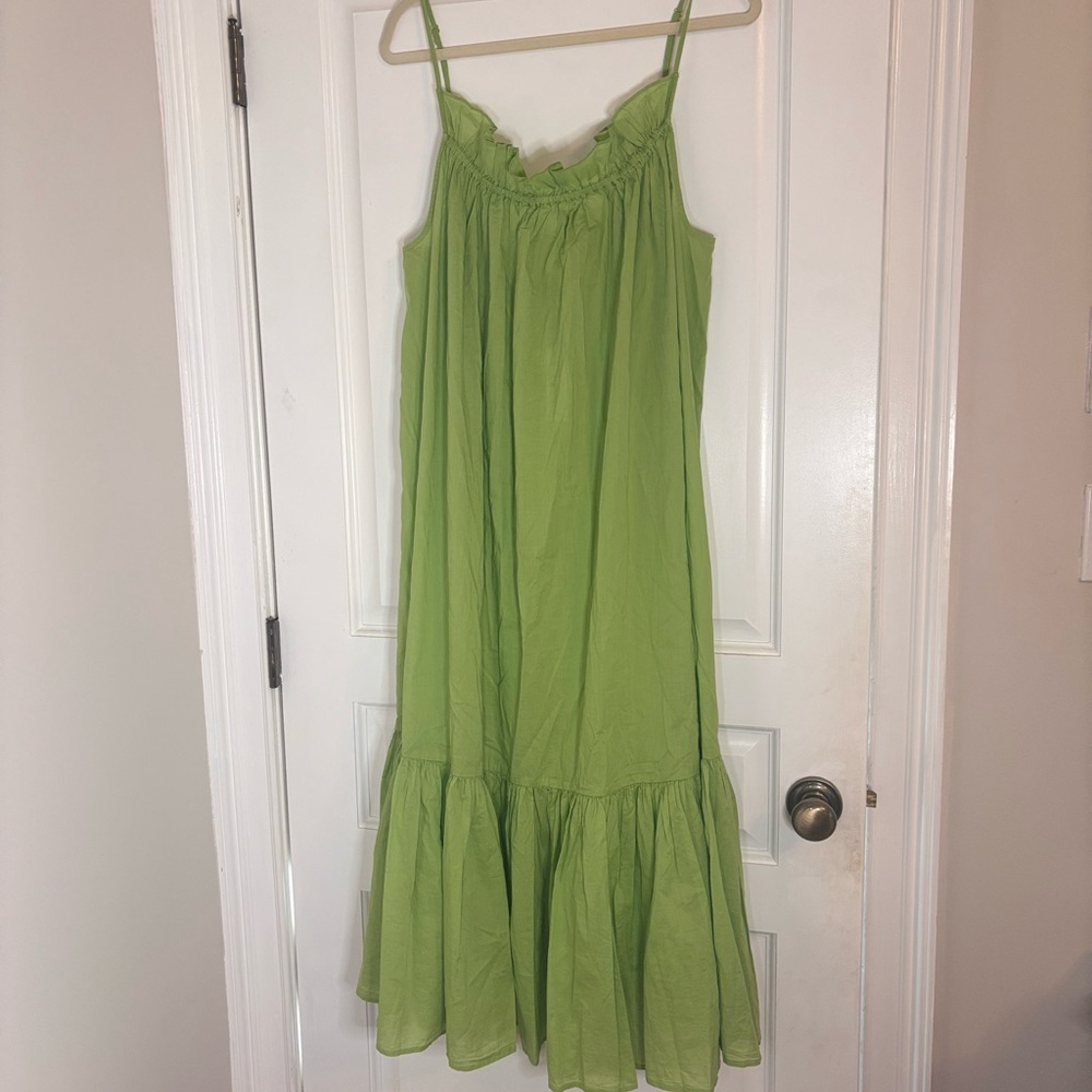 Green Ruffled Cotton Voile Beach Dress